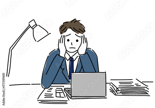 退職や転職、仕事に悩む男性会社員のイラスト
