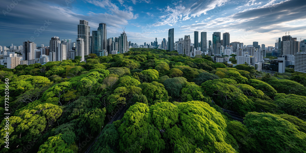 Fototapeta premium Urban greenery and biodiversity loss solutions in city landscapes aerial view of nature and architecture interactions