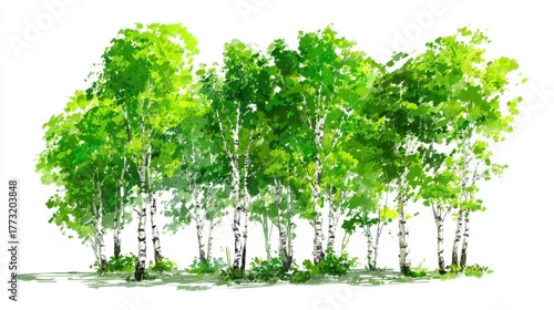 Vibrant Green Birch Trees Isolated in Lush Natural Environment