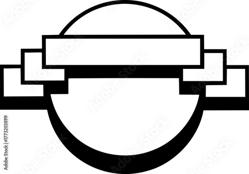Circular emblem with decorative ribbon or central banner.