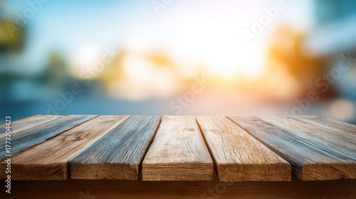 Wooden Kitchen Table with Blurred Background and Warm Lighting