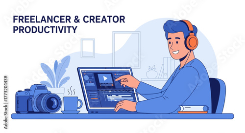 Creative Freelancer At Work Editing Video Illustration For Productivity And Content Creation
