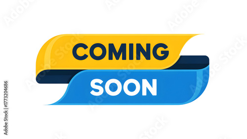 A graphic with the words coming soon in yellow and blue on a black background for announcements