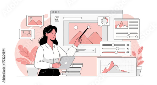 Digital Artist Using Magic Wand to Edit a Landscape Photo on a Computer Screen