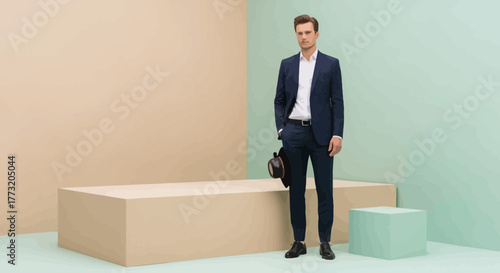 Elegant Man Posing in a Modern Architectural Space Showcasing Stylish Fashion