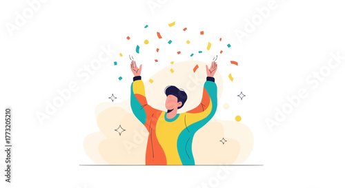 Joyful Person Celebrating Success with Confetti in Vibrant Colors and an Upbeat Style