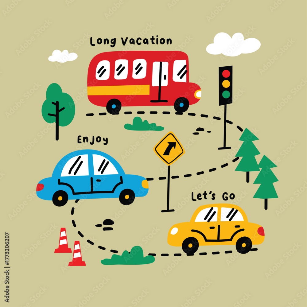 Fototapeta premium car and bus vector map for kids product 