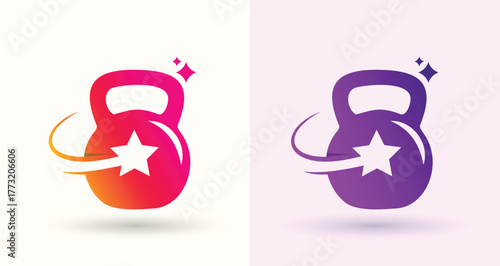 Kettlebell star swoosh logo fitness gym workout training strength sport brand icon

