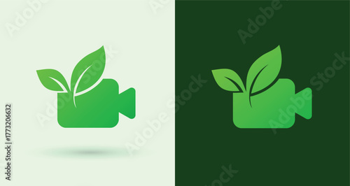 Camera leaf eco logo green media video recording sustainable brand identity symbol icon
