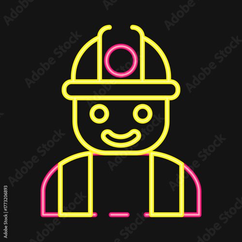 Icon miner. Gold mining elements. Icon in neon style.