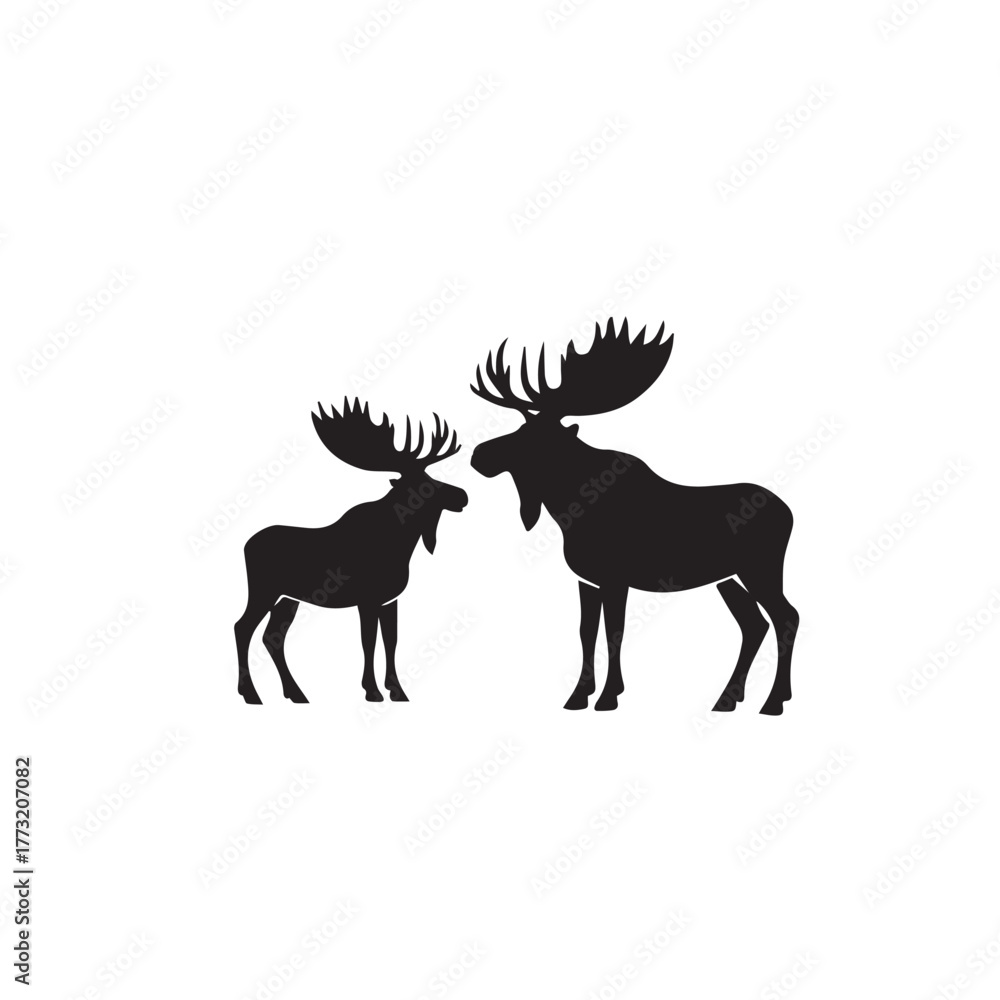 Fototapeta premium Set of black moose silhouettes in various poses.