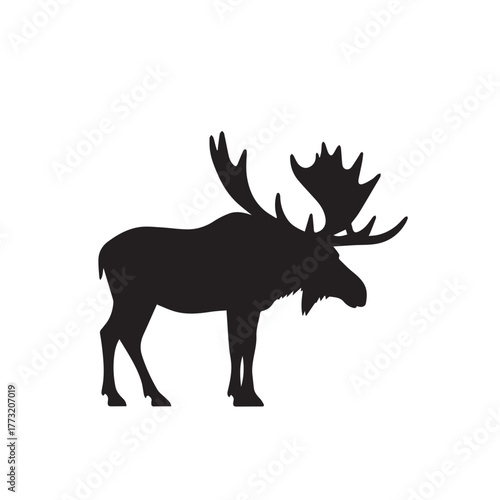 Set of black moose silhouettes in various poses.