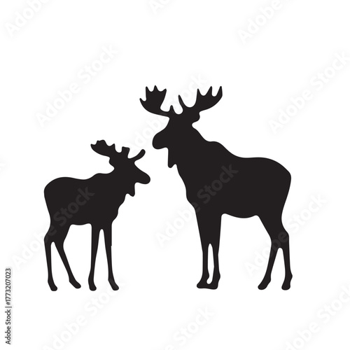 Set of black moose silhouettes in various poses.