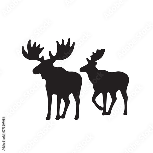 Set of black moose silhouettes in various poses.