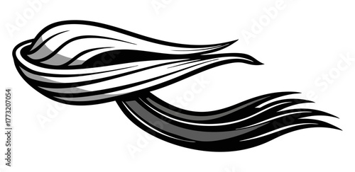 Monochromatic scarf or ribbon flowing dynamically in the wind, symbolizing speed, freedom, elegance, and quick motion. Ideal for athletic, racing, or wind themes.