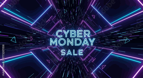 Futuristic Neon Tunnel Cyber Monday Sale Background