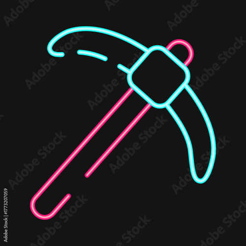 Icon pick axe. Gold mining elements. Icon in neon style.