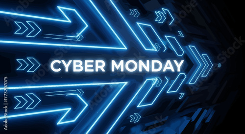Cyber Monday Background Futuristic Neon Blue Geometric Design