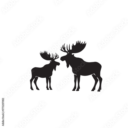 Set of black moose silhouettes in various poses.