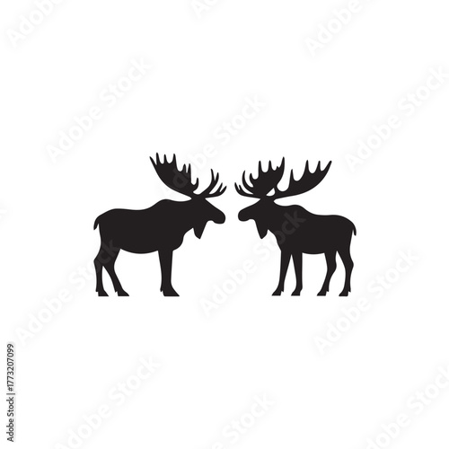 Set of black moose silhouettes in various poses.