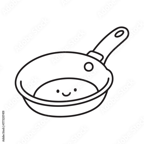 Simple Frying Pan Outline for Creative Kitchen-Themed Coloring Book Page.