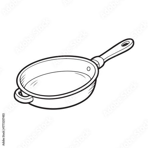 Simple Frying Pan Outline for Creative Kitchen-Themed Coloring Book Page.