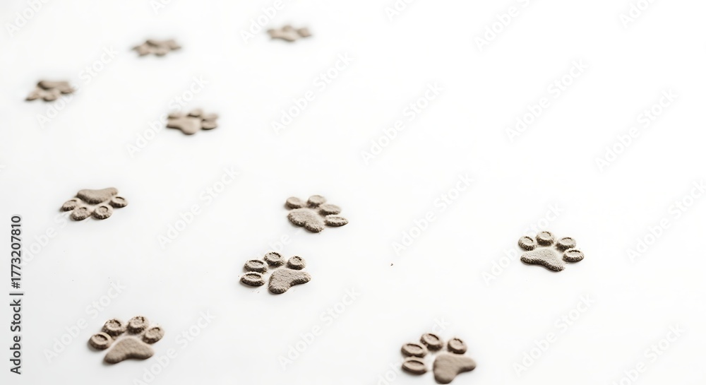 Obraz premium Small muddy paw print pattern receding into soft background blur.
