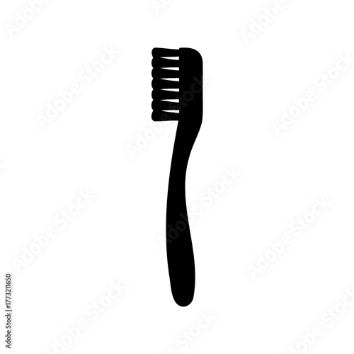 Simple black toothbrush silhouette on a white background for dental hygiene