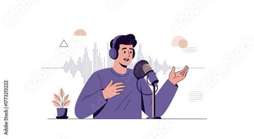 Podcast Episode Creation: A Graphic Illustration of Audio Recording Studio Broadcast