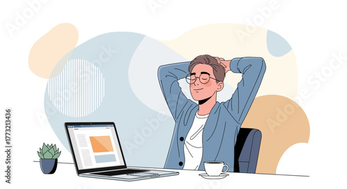 Relaxed Man At His Desk, Enjoying Moments of Peace and Tranquility At Work