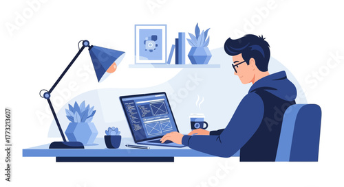 Software Developer Working On Code, Illustrating Modern Workspace Setup And Creativity