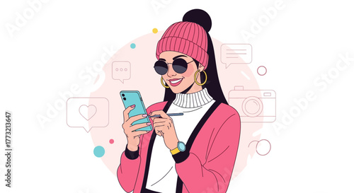 Stylish Woman Leveraging Digital Communication And Captivating Online Engagement