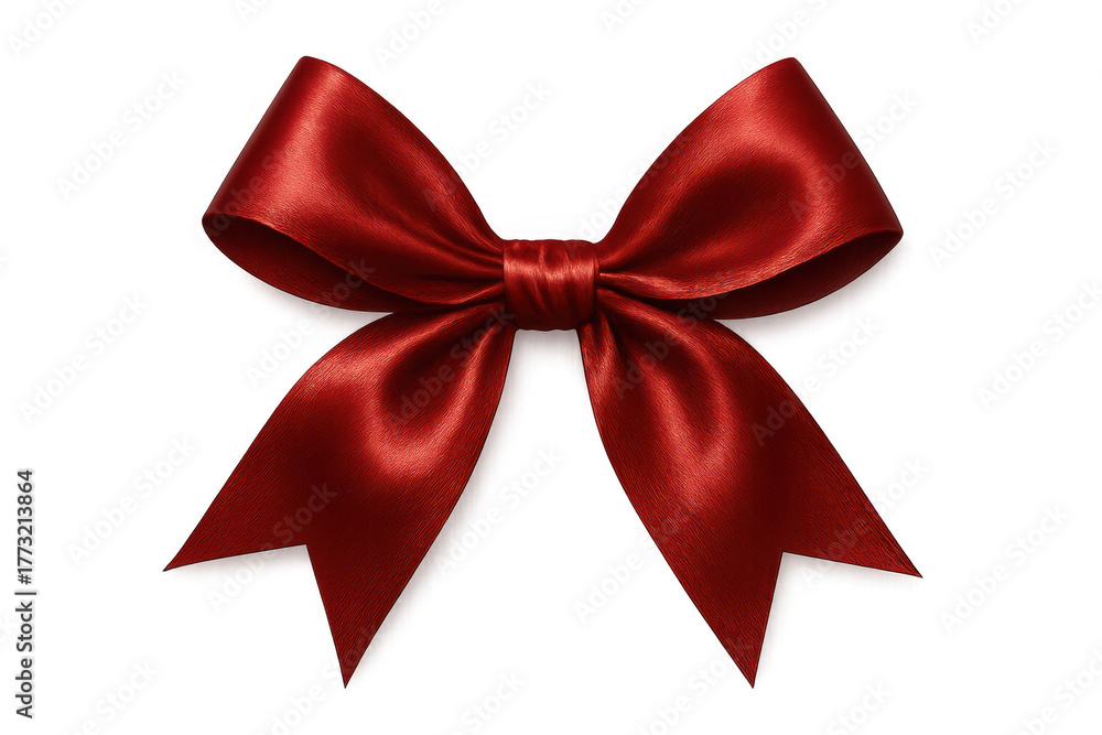 Fototapeta premium Red satin bow with elegant folds, symbolizing gift, celebration, and festive decoration, isolated on a transparent background