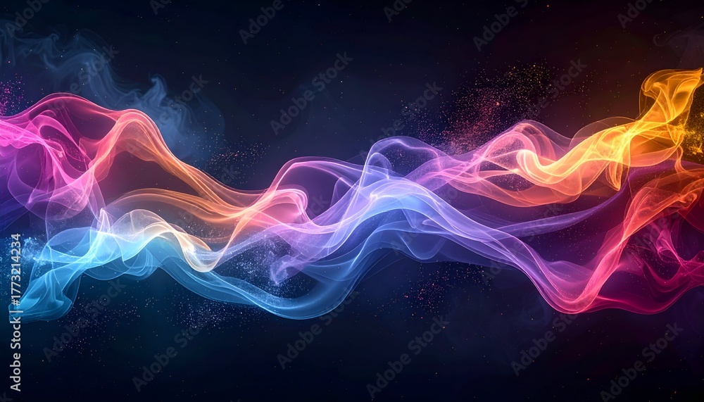 Obraz premium Colorful Light Waves Abstract Art Background Bright Neon Smoke Swirls