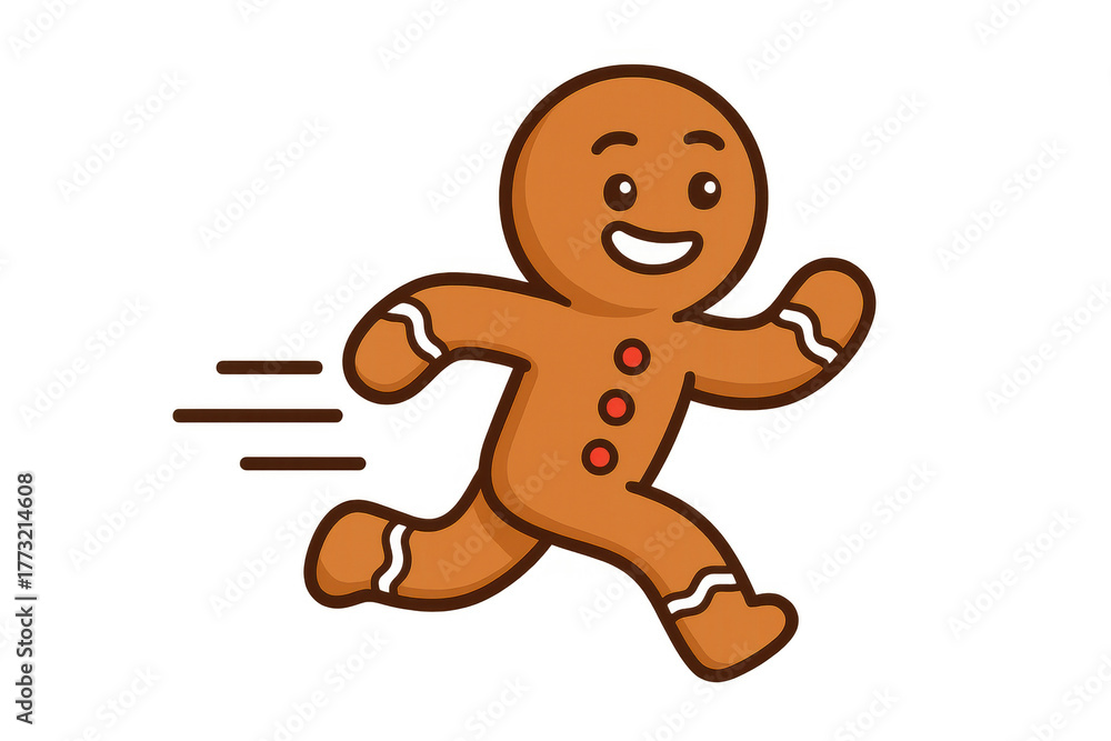 Obraz premium Gingerbread man character running fast, smiling happily, symbolizing speed and escape on transparent background