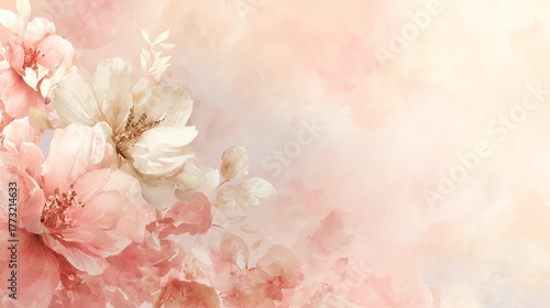 floral background in pink and ivory tones, for love letters, wedding invitations, birthday card backdrop