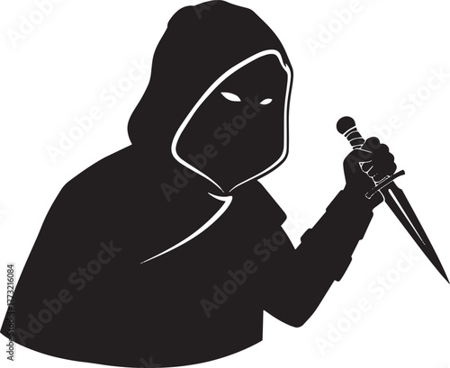 Silhouette of a Mysterious Figure with a Dagger Enigmatic Assassin Concept
