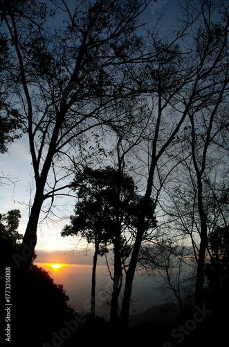 Sunset and sunrise scenes in park and city