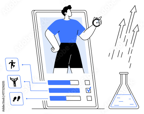 Mobile fitness interface with user stats including mobility, activity tracking, and analytics. Ideal for health, fitness, tech, lifestyle, motivation self-improvement and performance. A simple flat