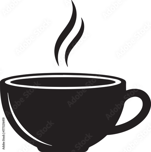 Steaming Coffee Cup Icon A Simple Black and White Silhouette Design