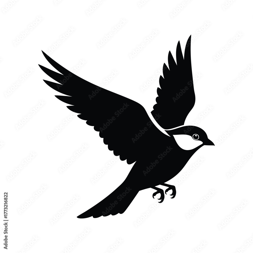 Obraz premium Elegant black silhouette of a flying swallow bird icon. Vector graphic illustration of an avian creature in flight, symbolizing freedom and nature