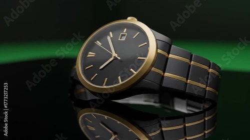 Wallpaper Mural Elegant Black and Gold Luxury Wristwatch with Reflection in a Slow 3D Animation Showcase. Torontodigital.ca