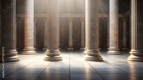 光差す古代ローマのような神殿の内部