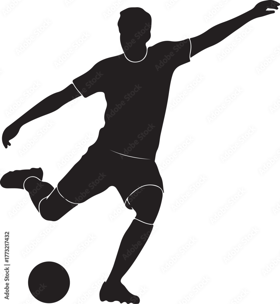 Obraz premium Black silhouette illustration of a male soccer player kicking a ball football