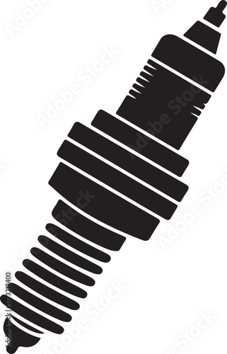 Black silhouette illustration of a car spark plug with ribbed body and insulated top car part
