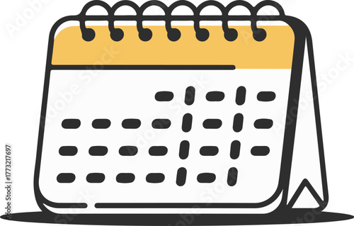 Simple desk calendar icon with a spiral binding and yellow header