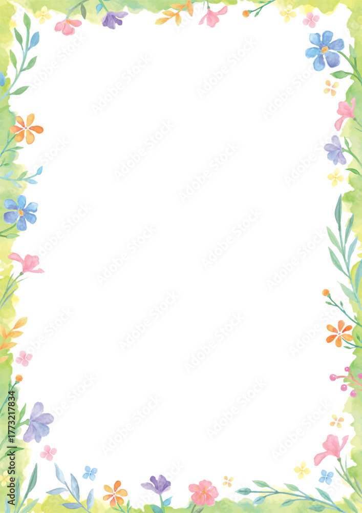 Fototapeta premium Watercolor Floral Frame Background for Spring-Green frame