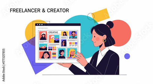 Woman Holding Creative Design Displaying Freelance Work and Artistic Portraiture