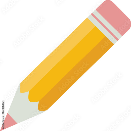 Yellow pencil with pink eraser on a white background