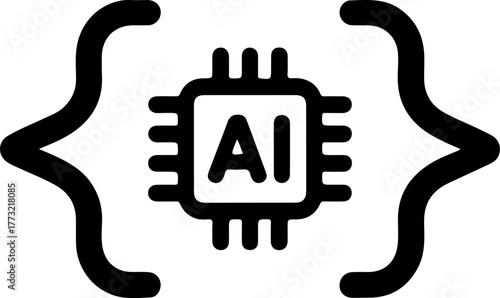 Artificial intelligence chip icon inside code brackets